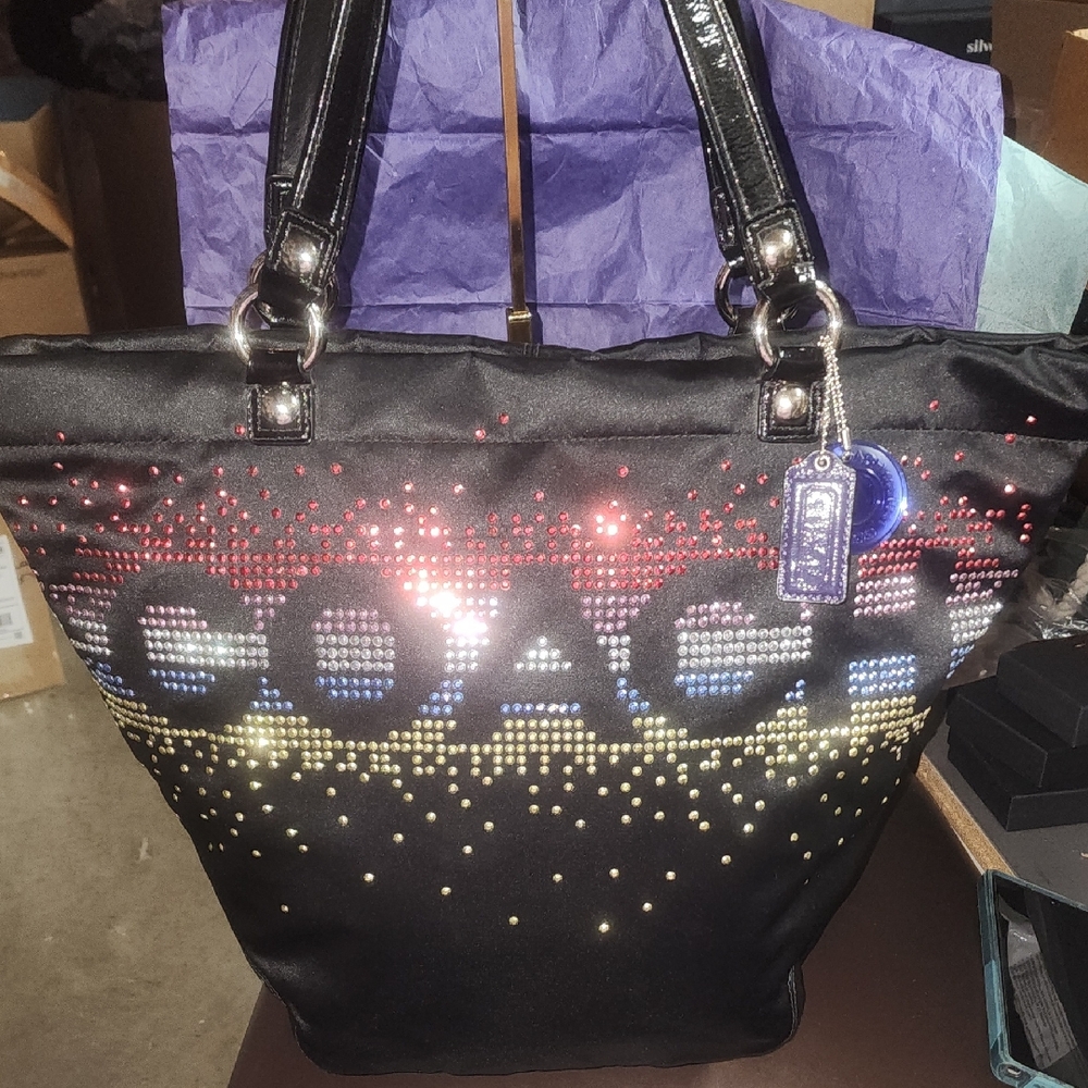 Coach Special Edition Holiday Tote Bag with Multicolor Shimmering Accents Euc